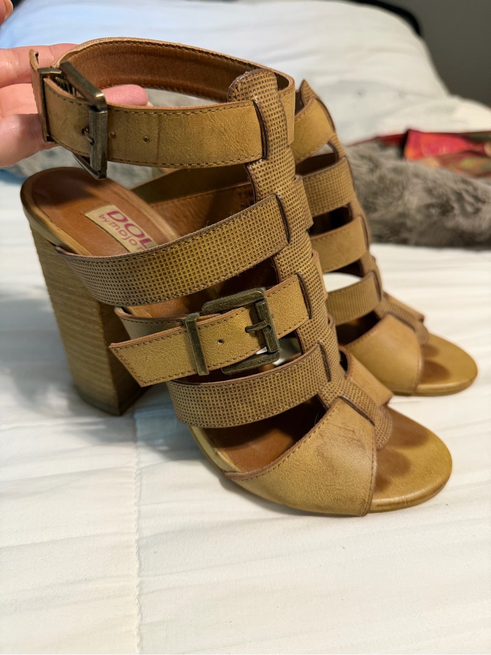 Tan Strappy Block Heels size 7.5